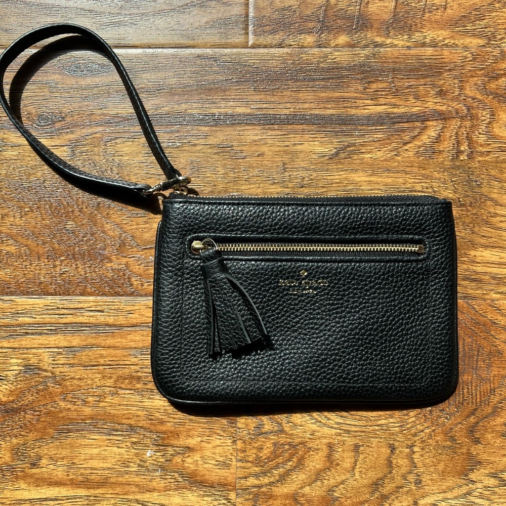 Kate Spade Black Leather Pouch with Gold Accents